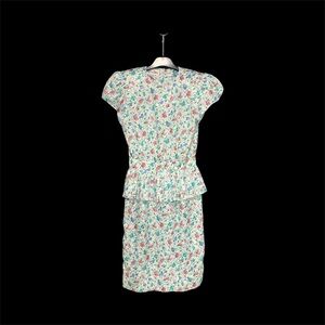 Vintage 80s Floral Print Peplum Wiggle Dress Size XS